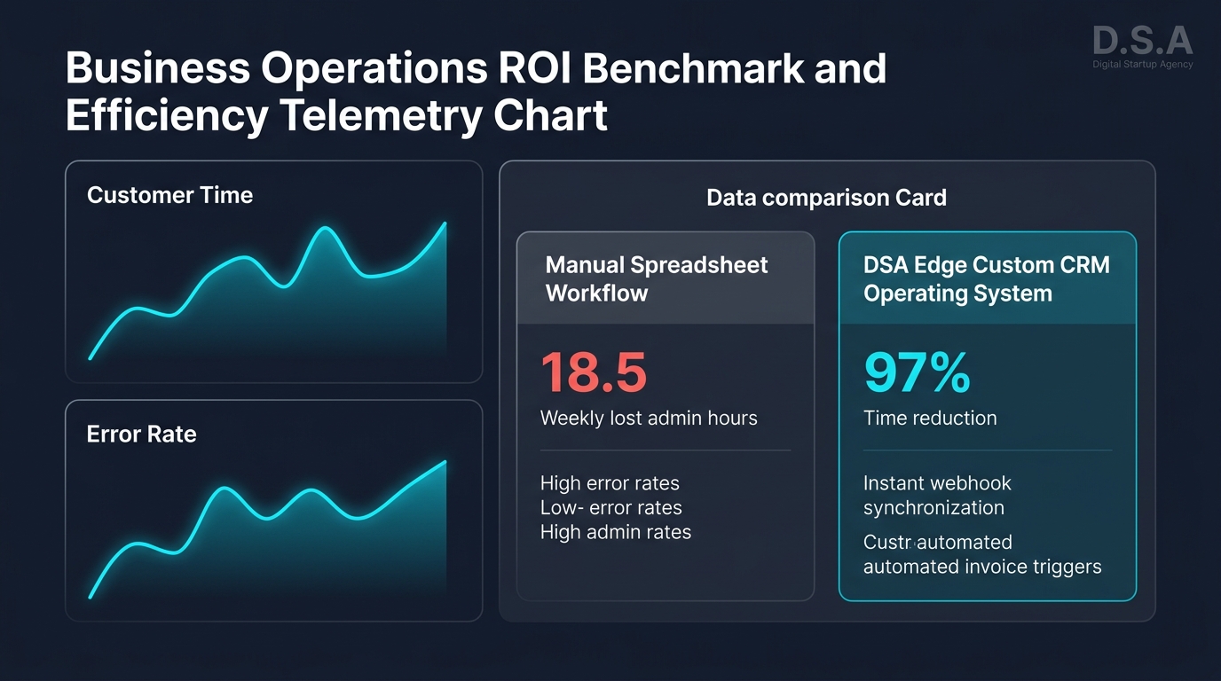 Business operations ROI benchmark and efficiency telemetry chart
