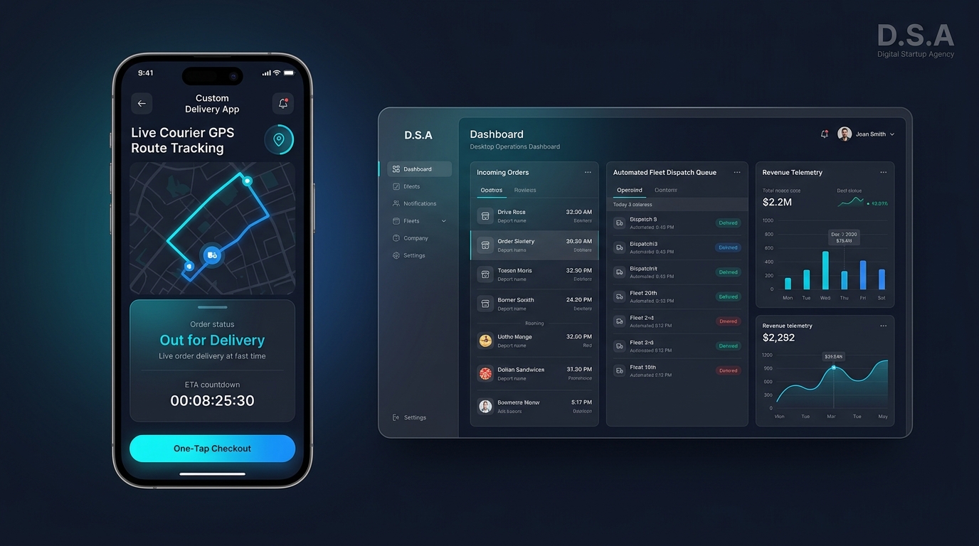 Custom on-demand delivery mobile application and merchant dispatch operations portal UI