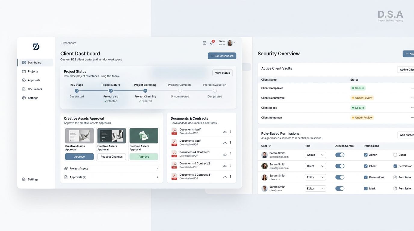 Custom B2B client portal and security telemetry dashboard UI